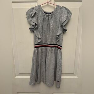 Tommy Hilfiger silver crinkle dress 4T. Short flutter sleeve; patriotic waist